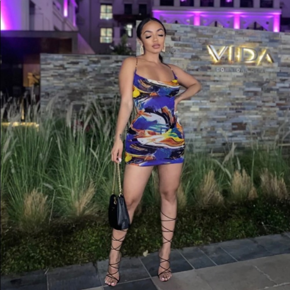 Abstract Print Mesh Dress